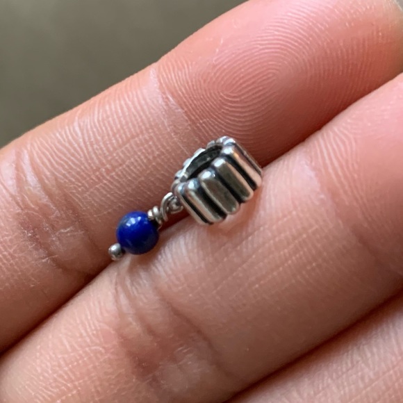 Retired Pandora December Birthstone Lapis Lazuli Dark blue Pearl Dangle Charm - Picture 6 of 7
